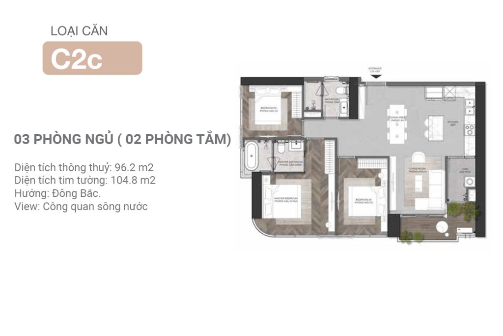 Thiết kế căn hộ 3 phòng ngủ Eaton Park - Mẫu C2C